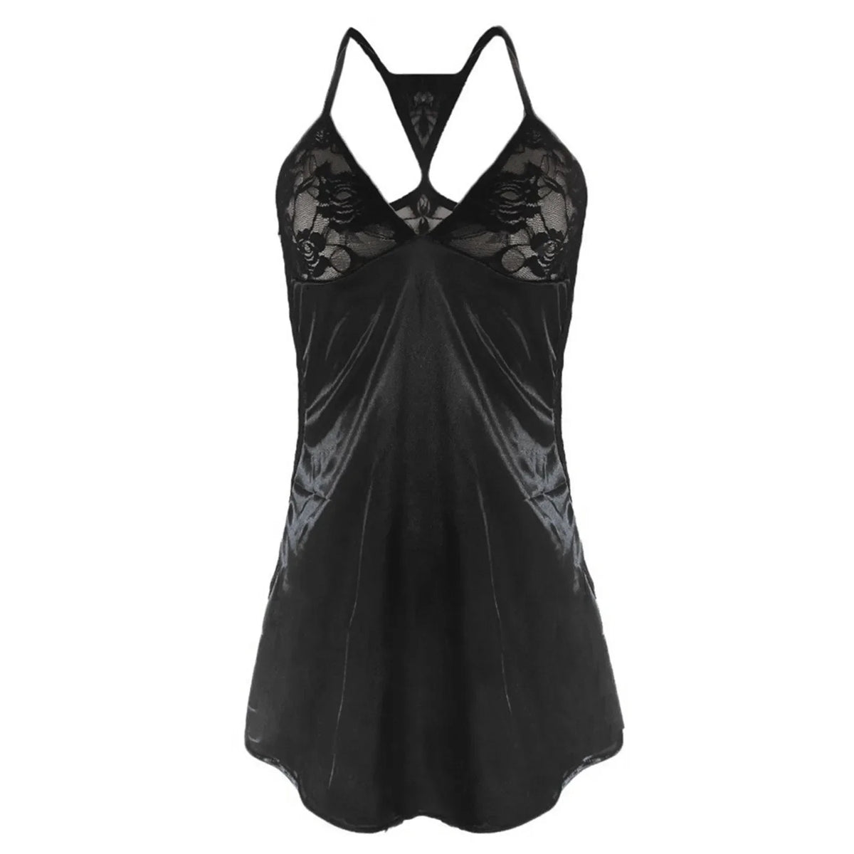 Womens Sexy V-neck Night Mini Dress Summer Fashion Lingerie Slip Sheer Lace Solid Patchwork Sling Sexy Backside Nightdress