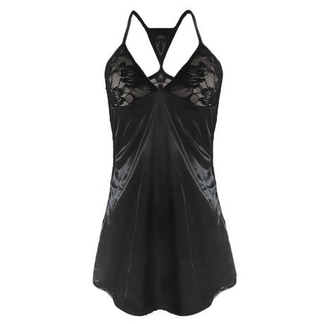 Womens Sexy V-neck Night Mini Dress Summer Fashion Lingerie Slip Sheer Lace Solid Patchwork Sling Sexy Backside Nightdress