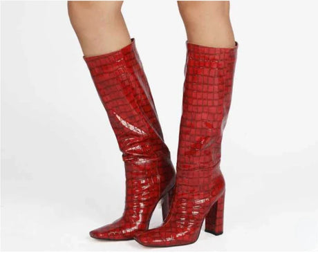 2024 NEW Fashion High Tube Knee High Boots 10cm/6.5cm Thick Heel 21 Colors Women Short Plush Boots Size 45 Winter Leather Shoes
