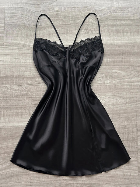 Women's Lace Patchwork Nightgown Sexy Sleepwear Fashionable Halter Dress V Neck Pajamas Solid Color Elegant Lady's Clothes