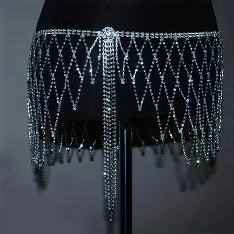 Sexy Mesh Tassel Pendant Waist Chain Dance Skirt Nightclub Sparkling Crystal Body Chain Waist Chain Jewelry