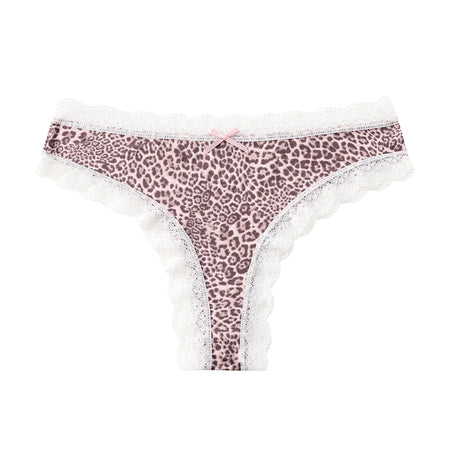 BZEL Women's Lace Floral Thongs Sexy Leopard Breathable Panties Low Waist G-String Female Fashion Underwear Cozy T-Back Lingerie