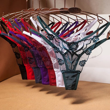Women French Embroidery Panties, Low Waist Sheer Straps Seamless Breathable Plus Size Triangular Underwear