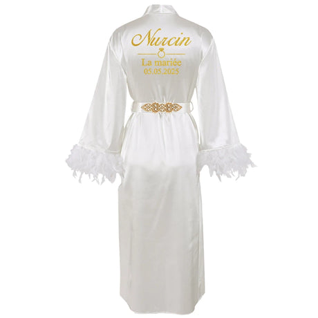 Customized Bathrobe for Women Personalized Name And Date Robe Add Any Text Gown for Bridal Party Feather Bride Robes