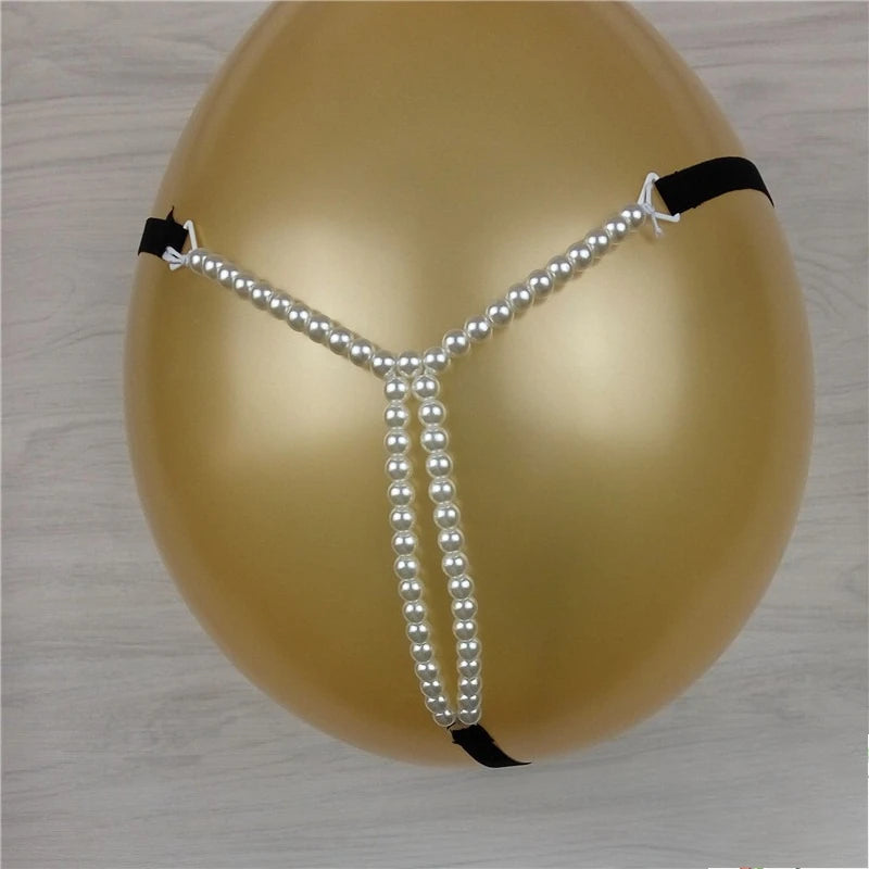 Sexy Massage Pearls Thong Women Panties Open Crotch G-string Erotic Lingerie Woman High Stretch Plus Size T Back Sex Accessories