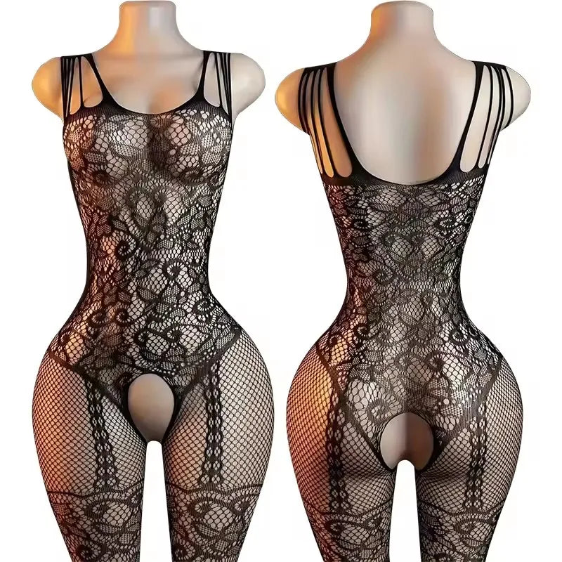Babydolls Sexy Adult Open Crotch Body Stockings Female Black Women Fishnet Lingerie Underwear Transparent Bodysuit Costumes