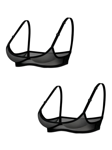 Sexy Mesh Sheer Bra 2pcs Cutout Erotic Adjustable Bra Women Open Cup Bra Underwear Hollow Out Transparent Lingerie
