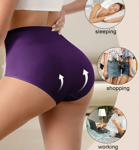 4pcs High Waisted Women's Panties Breathable Tummy Control Shapewear Mesh Cross Tummy Cinching Ice Silk No Trace Triangle Panties Tummy Tuck Shape
