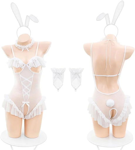 Lace Jumpsuit Open Crotch Tight Fitting Bunny Cos Sexy Lingerie Breast Opening Hollow Adult Sexy Uniform Women Rompers Clothing