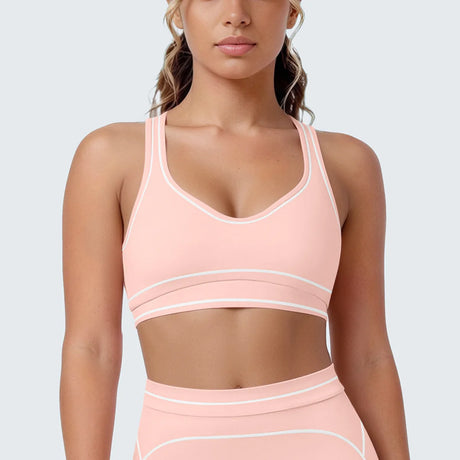 Women's Yoga Bra Vest Fitness Tank Running Workout Gym Top Push Up Padded Soft Slim Contrast Piping Racerback Sports Underwear
