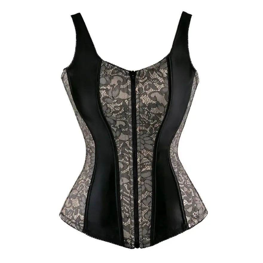 Gothic Corset Top With Straps Sexy Floral Zipper Brocade Overbust Lingerie Burlesque Body Shaper Lace Up Bustier Plus Size