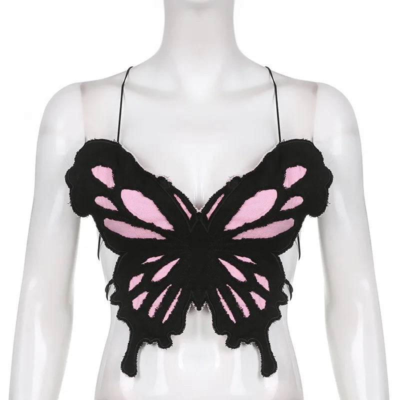 Hot Butterfly Jeans Crop Top Backless Strap Camis Sexy Lingerie Bow Bra Women Beach Mini Vest Butterfly Tank Tops Party Clubwear