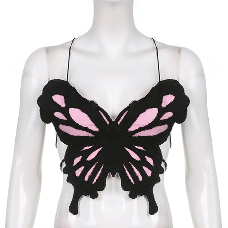 Hot Butterfly Jeans Crop Top Backless Strap Camis Sexy Lingerie Bow Bra Women Beach Mini Vest Butterfly Tank Tops Party Clubwear