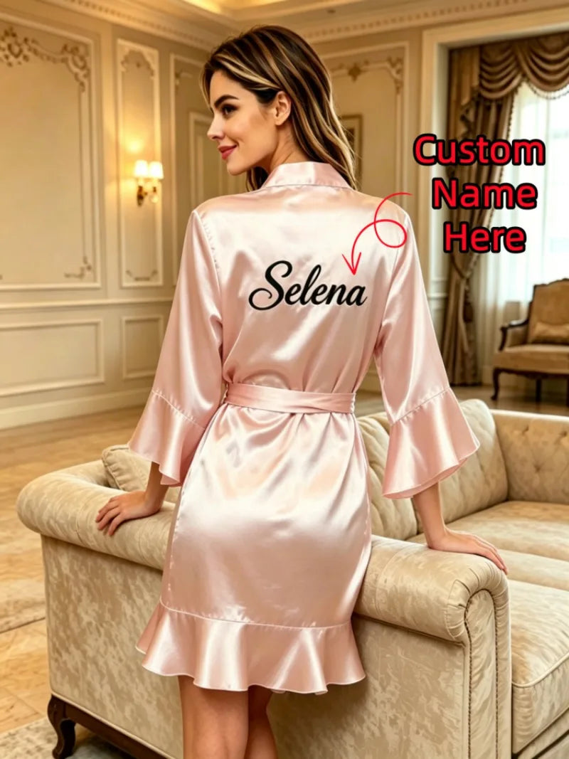 Custom Name Embroidery Satin Kimono Robe Personalized Name Bridesmaid Bride Wedding Getting Ready Morning Robe Bridal Party Gift