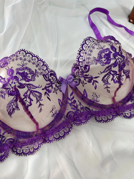 Sexy Custom Thong Name Embroidery Lingerie Set Customized Women Name Thong Sheer Bra + Brief Underwear Set Personalized Gift