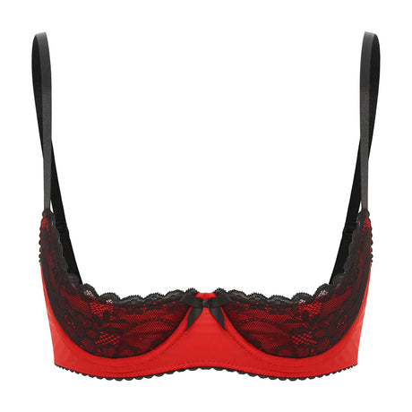 Women Sexy Open Cups Bra Exposed Nipples Lingerie Tops Adjustable Straps Underwire Lace Push Up Brassiere Underwear Nightwear