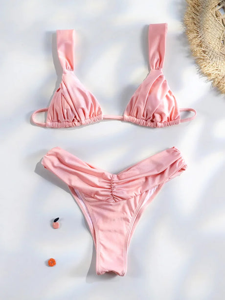 Sexy Folds Bikini Set Solid Micro Bikinis Women Swimsuit Female Triangle Swimwear Beach Wear Bathing Suit