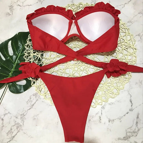 Sexy Ruffled Frilled Bra Cup Bikini 2026 Women Bandeau Swimsuit Female Swimwear Two Pieces Bikini Set Push Up Bathing Suit Swim