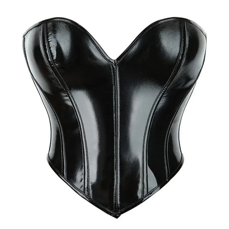 Black Shiny PVC Bustier Faux Leather Corset Crop Top Body Shaper Women Sexy Corselet Vest Plus Size