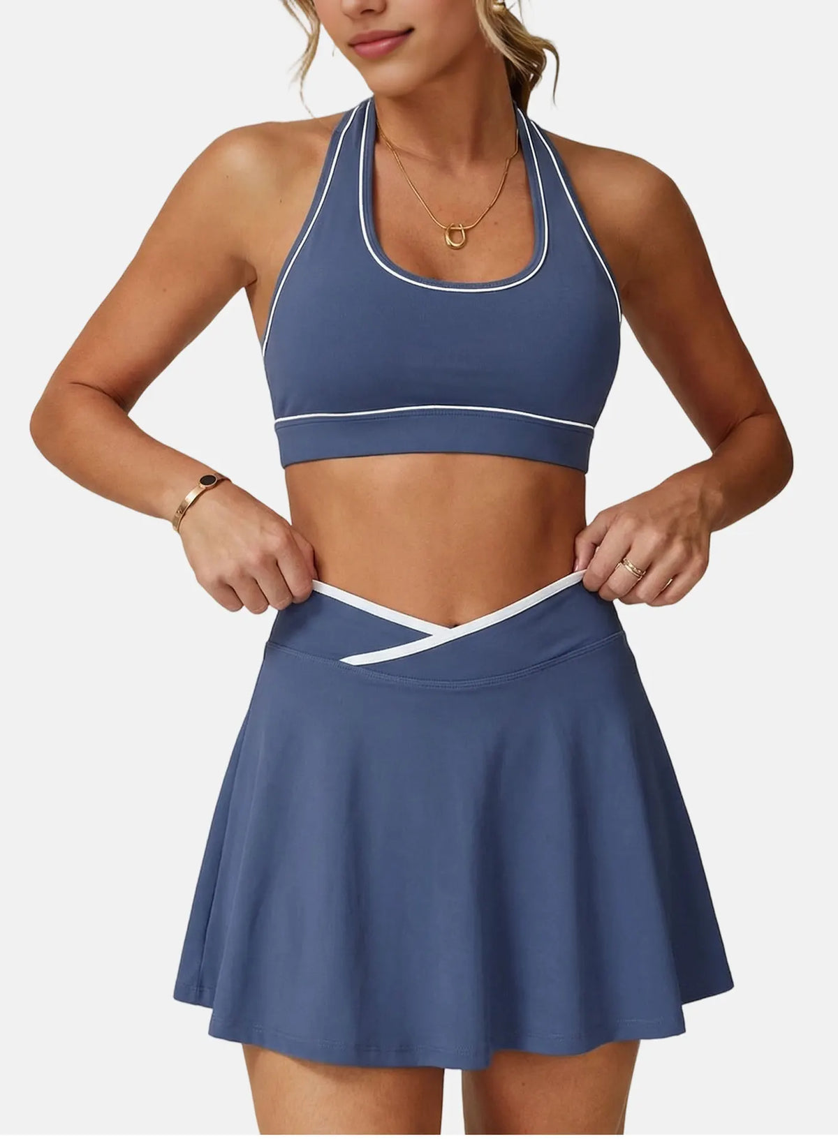 Women Tennis Skorts with Shorts High Waist Cross Running Cycling Fake Two Piece Sports Skirt Gym Fitness Workout Yoga Bottoms