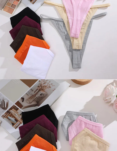 3Pcs/Set Women Sexy Cotton G-String Thin Strap Femme Thong Underwear Intimate Panties Low Waist Briefs Lingerie Cotton T-back