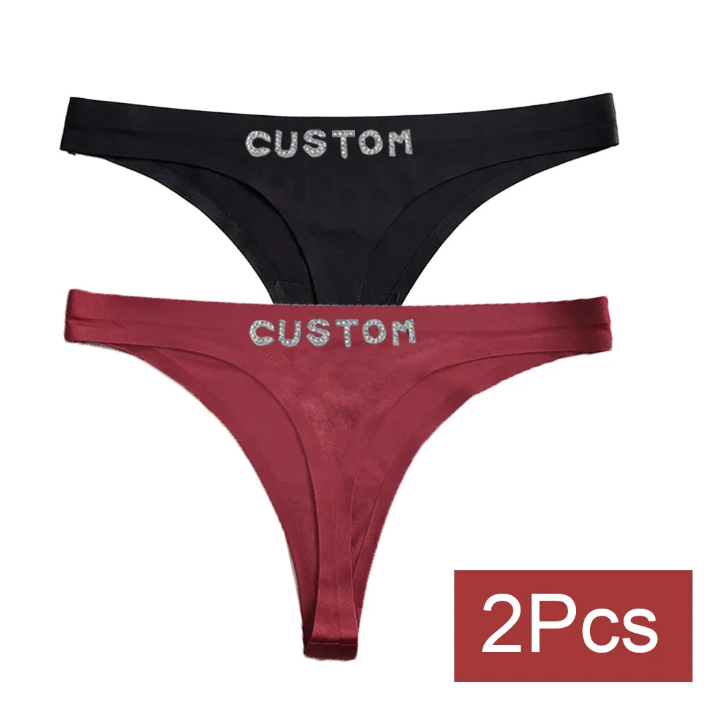 2pack Custom Thong with Name Crystal Letter Customized Thongs Women Underwear G-String Personalize Panties Lingerie Tanga