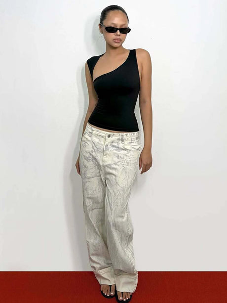 Dulzura Asymmetric One Shoulder Backless Slim Sleeveless Tank Top Women'S Solid Sexy Casual Top Street Style Y2K Summer Clothes