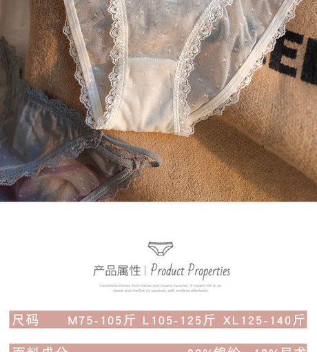 Women's underwear sexy seamless lace hollow out gauze ribbon middle waist female panties ladies breathable comfortable lingerie