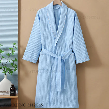 100% Cotton Couple Robe Waffle Bathrobe Gown Kimono Yukata Home Clothes Casual Women Sleepwar Nightwear Spring Summer Loungewear