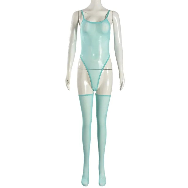 Toucheart Erotic Dress with Leg Socks Mesh See-through Patchwork Seductive Body Shaping Backless Women Intimate Hollow Dress Set