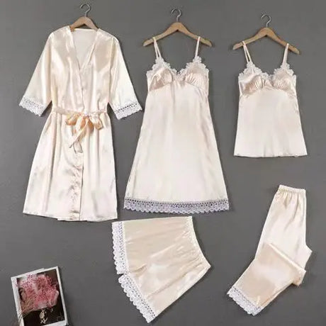 Sleepwear Sleep Suit Sexy Womens Lace Pajamas Sets V-Neck Satin Pijamas Intimate Lingerie Spring Nightwear Home Wear PJS