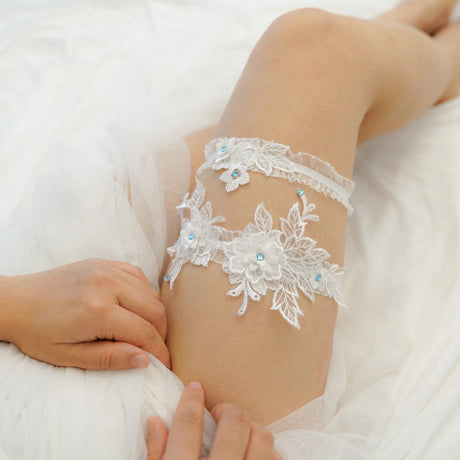 Sexy Lace Garter Women Socks Ring Bride Leg Ring Wedding Dress Ring Decoration Garters Thigh Bands Flowers With Rhinestone Blue