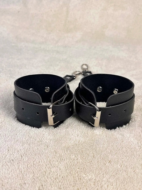 2PCS PU Leather Bracelet Bondage Leather Handcuffs Buckle Adjustable Vintage Punk Clothing Ankle Cuffs