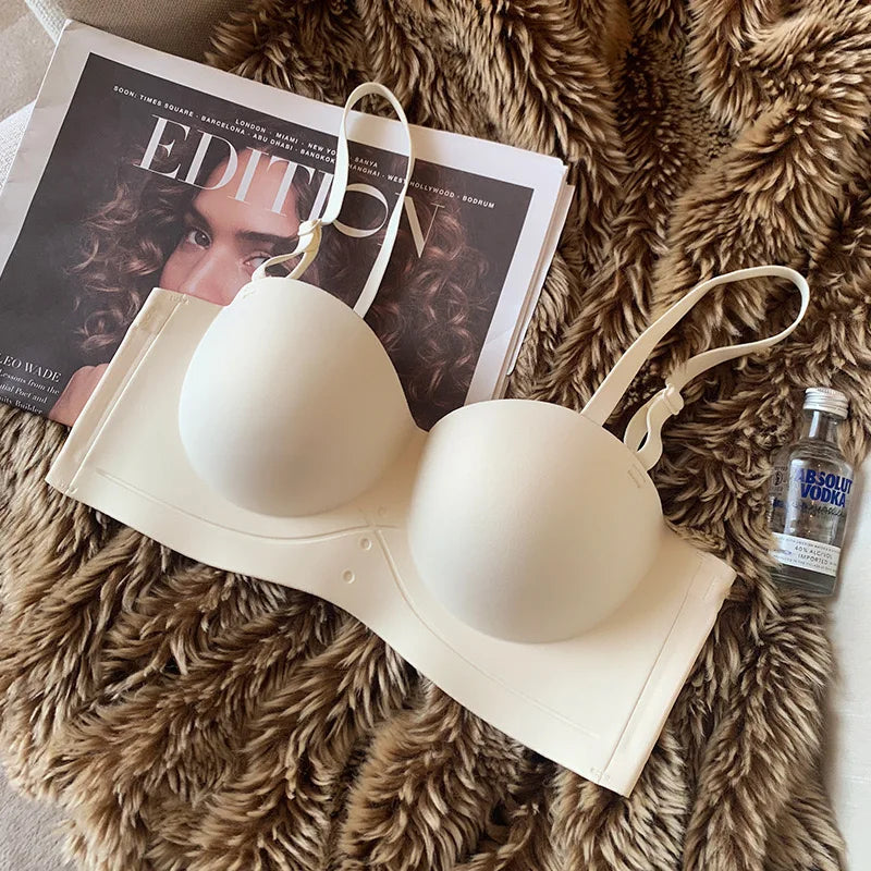 Half Cup of Scarless Suspender Bra Without Steel Rings Gathering Strapless Breasts for Women Adjustable Sexy Scarless Underwear