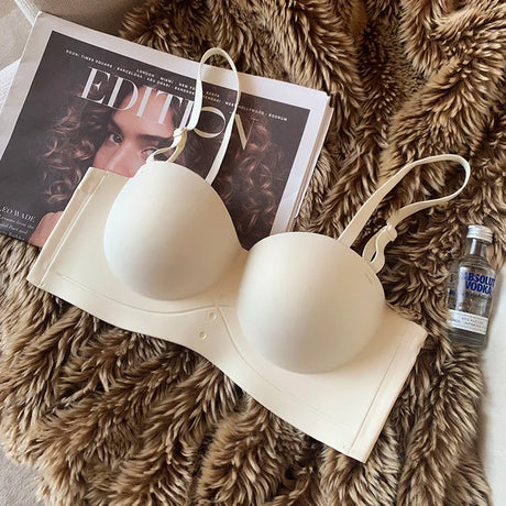 Half Cup of Scarless Suspender Bra Without Steel Rings Gathering Strapless Breasts for Women Adjustable Sexy Scarless Underwear