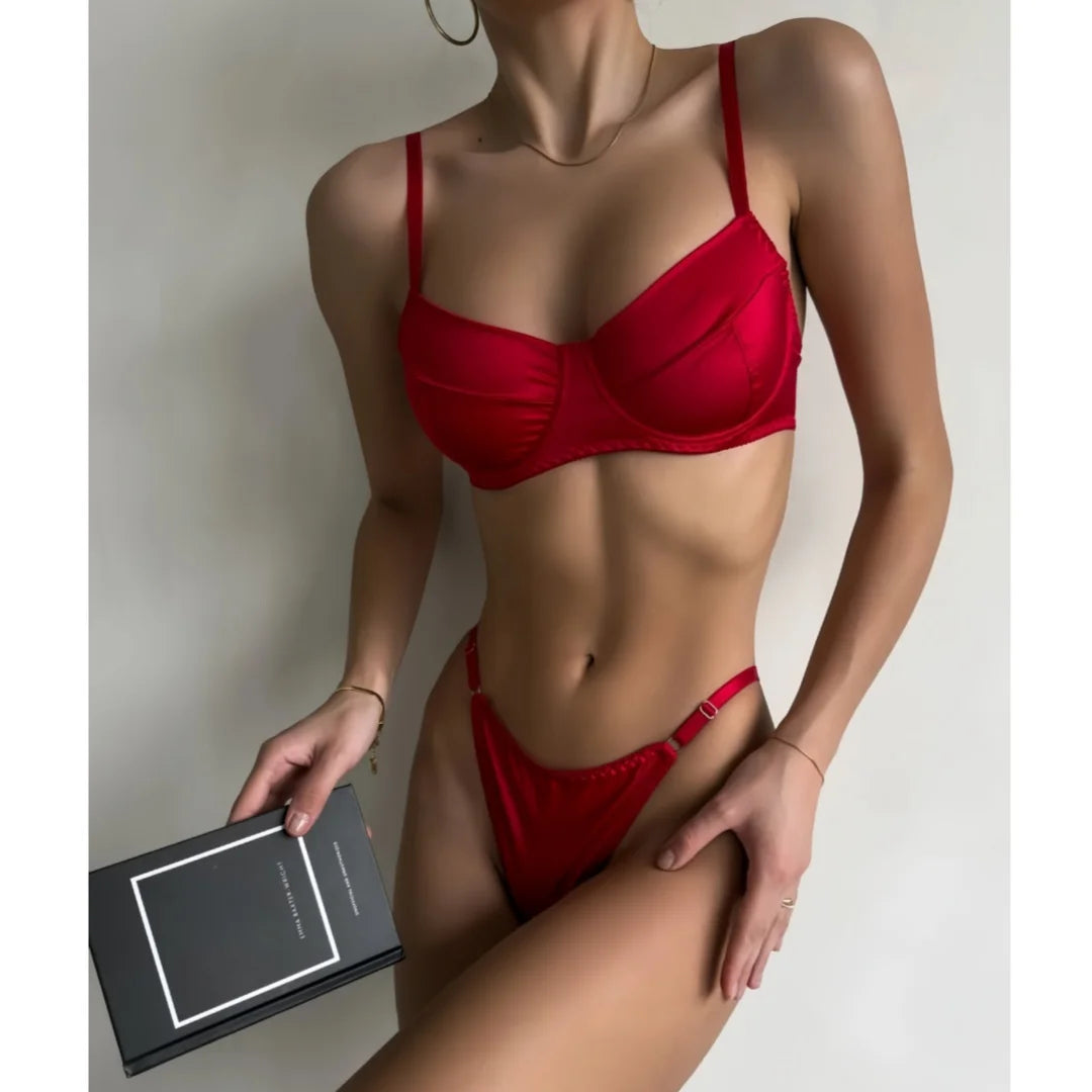 Krasapt Romantic Satin Lingerie 2 Pcs Sets Sexy Patchwork Bras And Thongs Underwear Suits Wedding Night Erotic Intimate Outfits