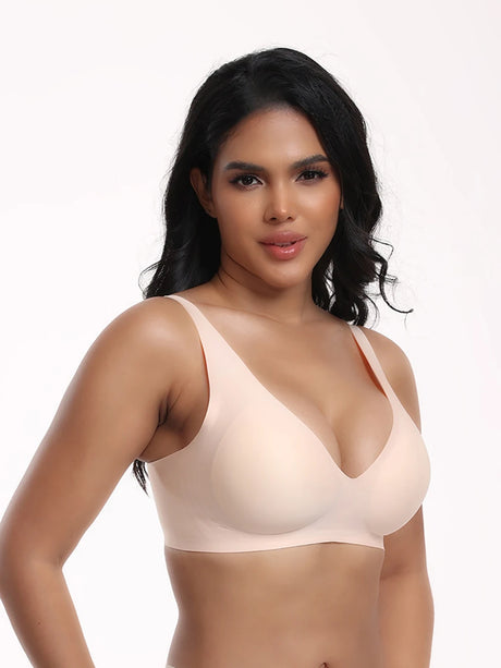 Jelly Wireless Bra Deep V Push Up Seamless T-Shirt Comfortable Plunge No Underwire Bras with Adjustable Straps Everyday Bras