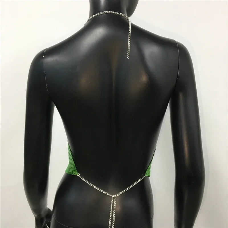 Sexy Metal Sequins Tank Top For Women 2025 Summer V Neck Backless Crop Tops Luxury Solid Short Party Nightclub Tank Tops