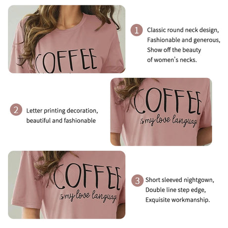 Casual Slogan Print Nightdress For Women Short Sleeve Sleepwear Dresses Loose Fit Tee Nightwear Home Clothes Nightie Loungewear