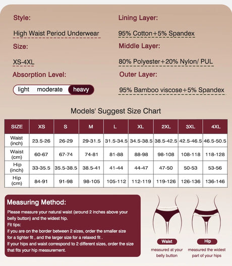 4 Layer Very Abundant Bamboo Period Panties for Heavy Flow Women Menstrual Panties Overnight High Waist Period Underwear