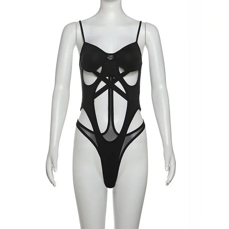 Sexy Women Bodysuit Cut Out Bodycon Jumpsuit Strap Cami Y2K Pure Aesthetic Tops Summer Sleeveless Solid Color Crop Outfit Tee