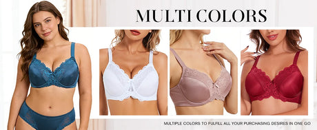 Sheroine Plus Size Floral Lace Underwire Bra, Minimizer Full Coverage Non Padded Support Bra for Everyday Comfort & All-Day Wear