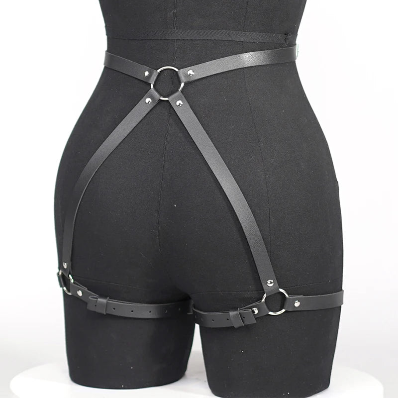 18 Leather Bondage Sleepwear Open Crotch Porn PU Garter Belt Lingerie Metal Chain Women Hot Babydoll Dress Strap Leg Sexy Briefs