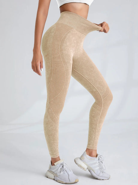 Women Seamless Gym High Waist Yoga Pants Hip Lifting Outdoor Sports Tight Waist Letter Sand Washed Pants Exercise Yoga Leggings