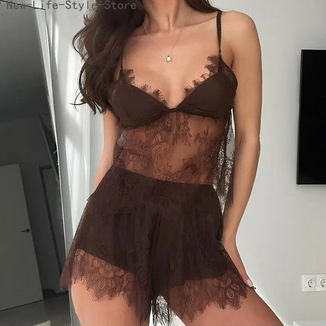 Women 2026 New European Style Lace Cami Top & Shorts Two Piece Pajama Set Elegant Soft Casual Home Sleepwear Suit