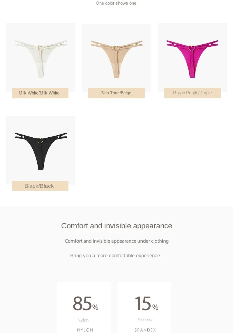 Women’S Low Rise Thong Sexy Panties Double Love Buckle Strap G-String Sports Thongs Breathable Underpants for Fine Womens Белье