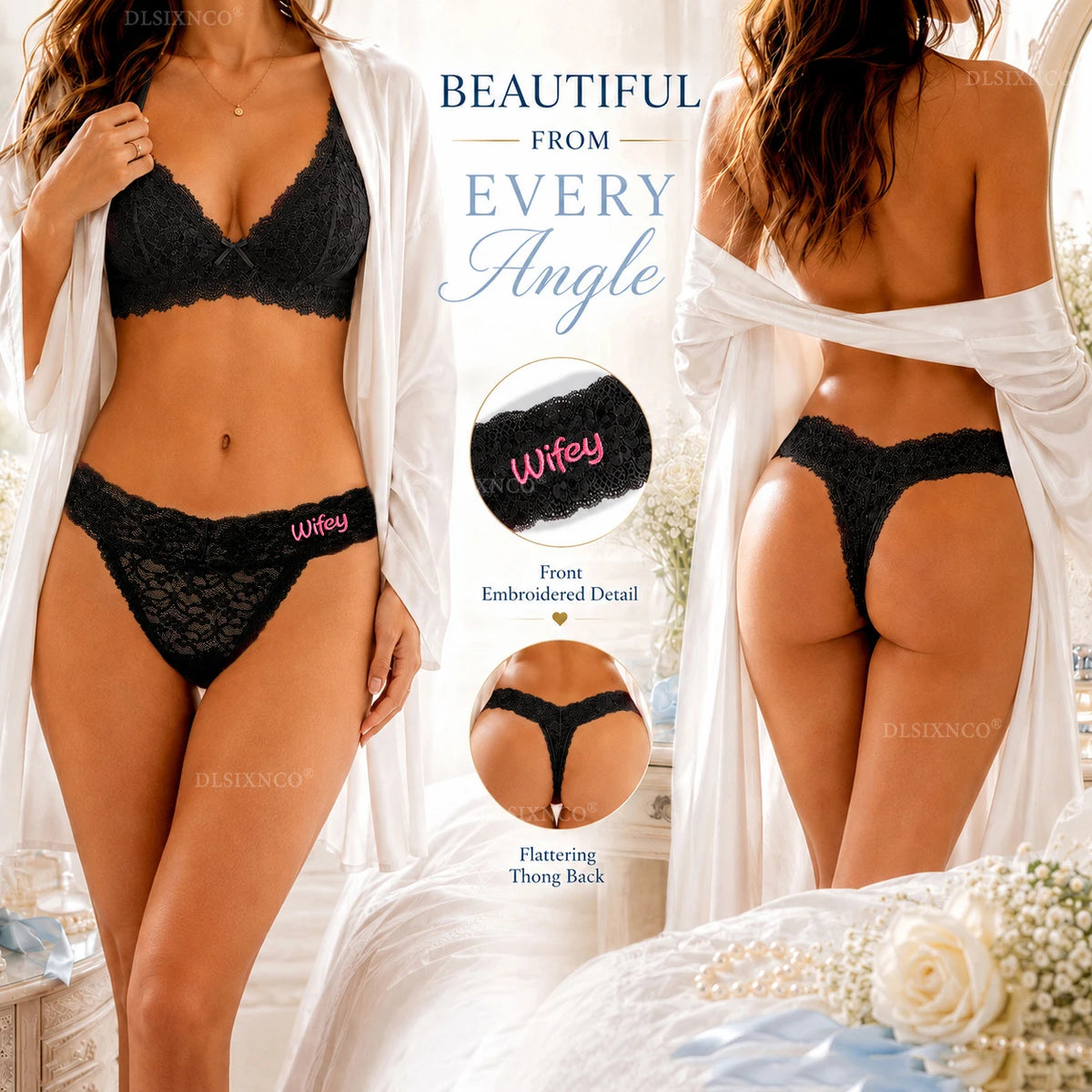 Custom Embroidered Name Lace Panties for Women Personalized Letter Bridal Underwear Wedding Honeymoon Gift