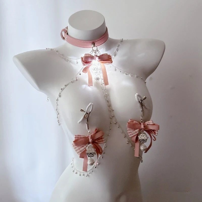New Erotic Nipple Clamps Pink Collar Bell Body Chain Glowing Fox Tail Butt Plugs BDSM Training Sexy Accessories Adult Sex Toys