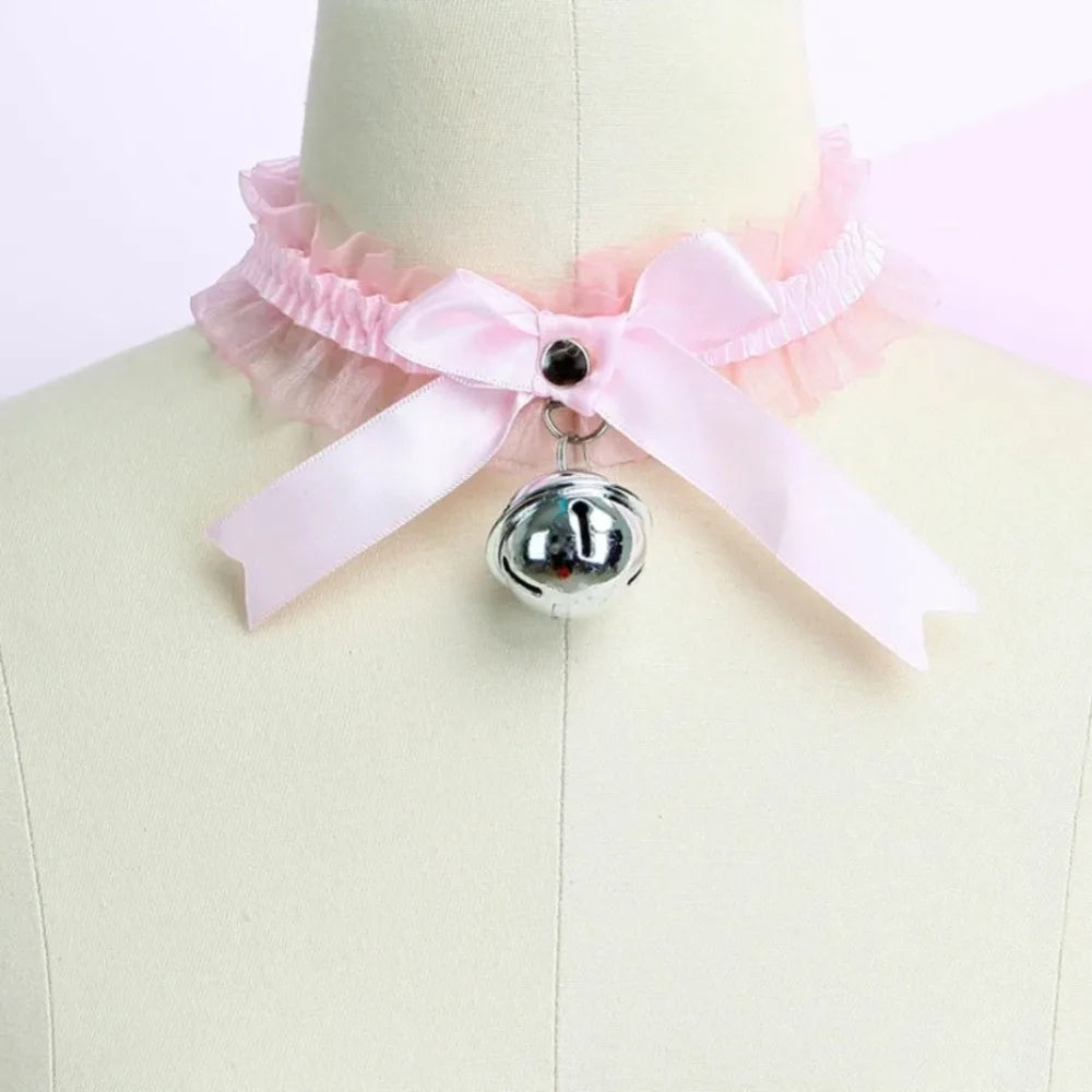 Gothic Lace Bow Bell Pendant Necklace with Butterfly Necklace Cute Collar for Women Fashion Jewelry Accessories Goth Necklace
