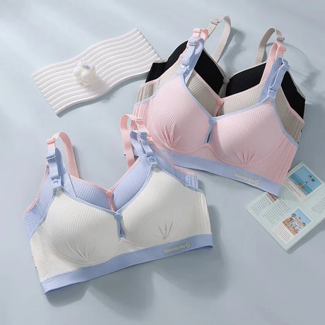 Double Buckle Nursing Bra Anti-sagging Breathable Pregnancy Bralette Pure Cotton Comfortable Nursing Bralette for Breastfeeding